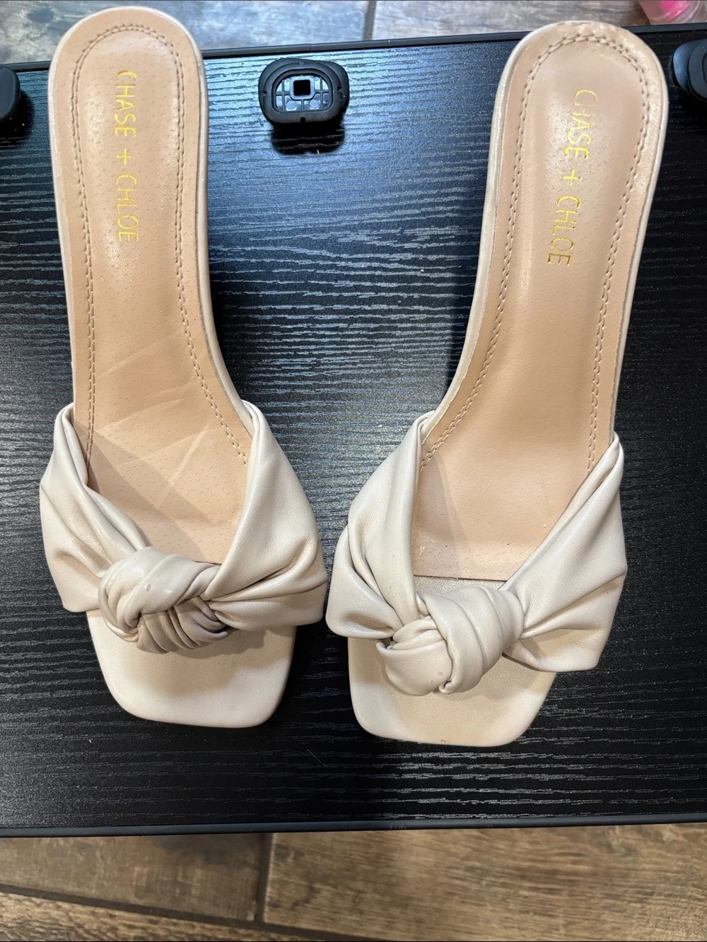 Chase + Chloe Knotted Square Toe Slide Sandals in Beige - Picture 1 of 6
